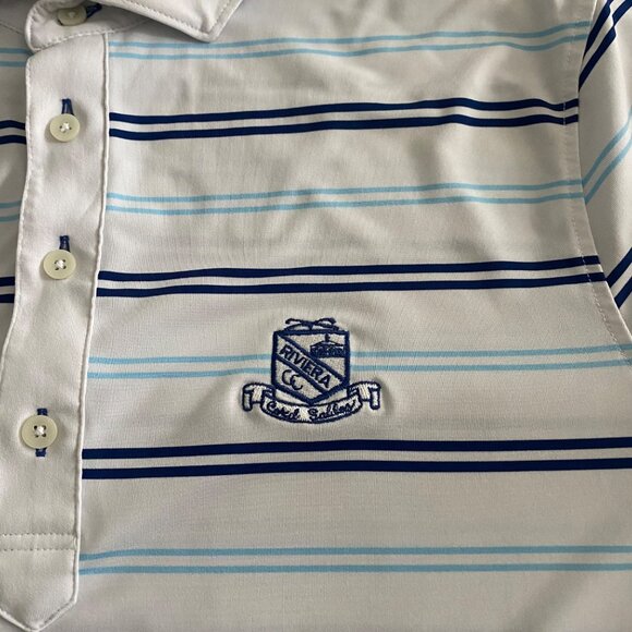 Stitch Striped Men's‎ Performance Golf Polo Size Medium Logo Riviera Golf Course - Picture 3 of 12